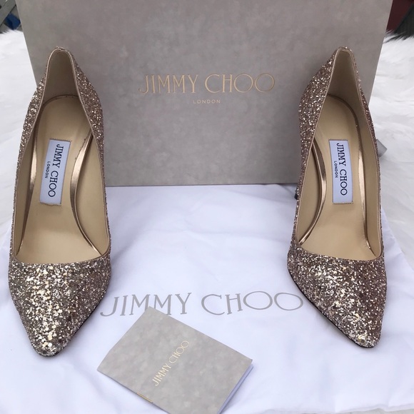 Jimmy Choo Shoes - ⭐️JIMMY CHOO Gold New Romy 100 Glitter Heels
